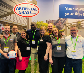 NMBS Show 2019 - Emma (third from left) and Kerry (second from right) with the ArtificialGrass.com team and Emile Heskey (fourth from left)