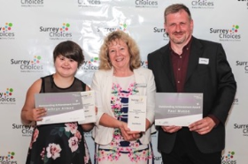 L-R: Kathryn Aitken (Catering Assistant at Squire’s Badshot Lea), Louise Punter (CEO at Surrey Chambers of Commerce) & Paul Mason (Café Bar Manager at Squire’s Badshot Lea)