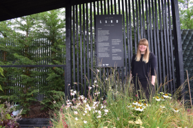 Zosia Berkieta-Lewis in the Chelsea garden that has been recreated at Tong Garden Centre