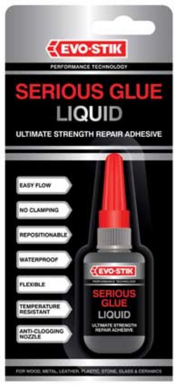 All repairs covered with Evo-stik's Serious Glue Liquid