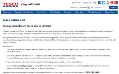 Tesco closes kitchens and bathrooms business