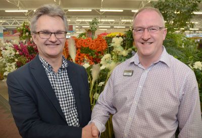 Haskins boss Julian Winfield, left, congratulates Peter Callaway on his promotion