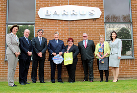 L-R: Barrus director of operations Keryn Clarke, non-executive director Andrew Feilden, managing director Robert Muir, chairman Robert Glen, Graven Hill Development  managing director Karen Curtin, Councillor Ian Corkin, Councillor Lynn Pratt, and Barrus non-executive director Tara Glen