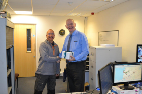 Toolbank driver Mike Peace was presented with gifts on his retirement day after 39 years