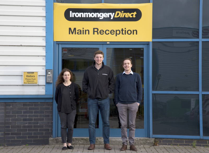 Ironmongery Direct has had great success with its graduate trainee programme. Pictured (L-R) Dimitra Koutsochera, Oliver Bull and Luke Scott