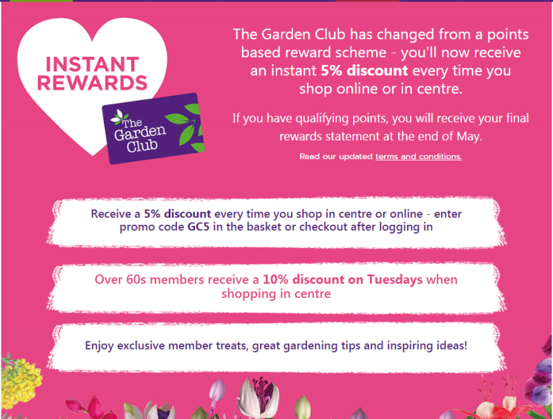 The garden retailer has updated its loyalty scheme, so that customers receive discounts instead of collecting points