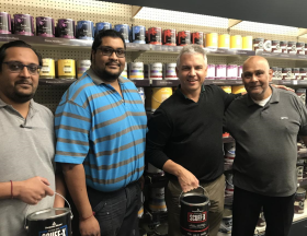 From left, Shaun Shah, Craig Shaw, Managing Director of Benjamin Moore UK, Kush Shah and Vihar Shah