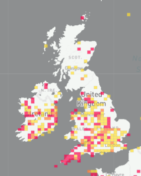 Map above from Radonmap.com which uses data sourced from Airthings devices