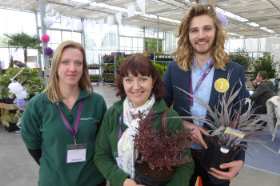 Rachel Wallace, goods in supervisor and horticulturalist from Nicholsons, Lorraine Spooner, who deals with plant centre sales at Nicholsons with Ben Gregory, product development co-ordinator at Wyevale Nurseries, at the Introducing Stage at the event. 